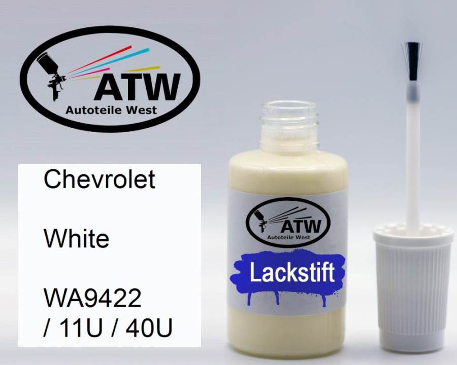 Chevrolet, White, WA9422 / 11U / 40U: 20ml Lackstift, von ATW Autoteile West.